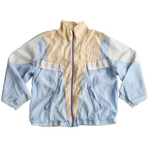 Vtg 70s Windbreaker Womens M Floral Embroidered Cottagecore Grandma‎ Colorblock